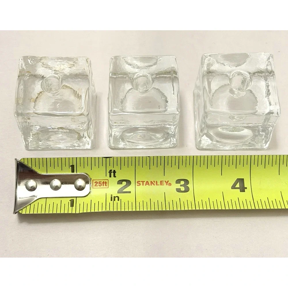 Art Glass VTG Cube Candle Holder Taper Mini Beeswax Candles MCM 3PC Set Findland